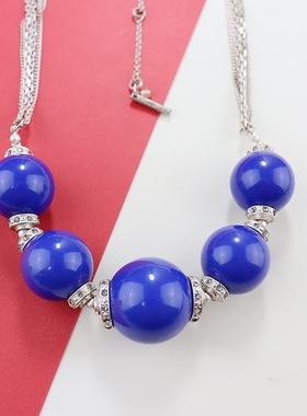 KC欧美复古做旧蓝色珠子项链时尚百搭个性独特设计vintage