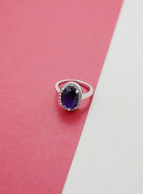 欧美简约蓝色宝石戒指精致气质优雅时尚百搭个性