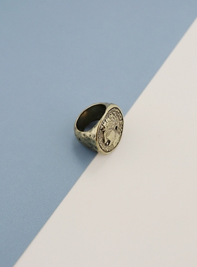 欧美复古做旧古币戒指女小众设计感高级指戒