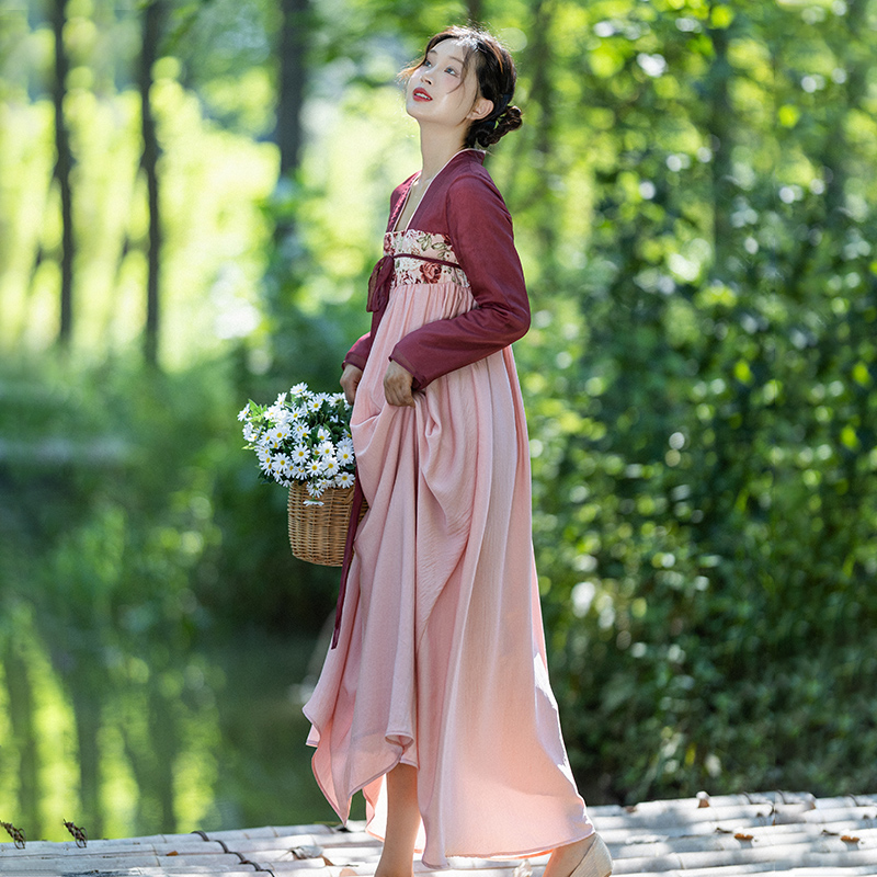 【清梦花楹】汉服改良襦裙女秋季中国风复古方领印花仙气长裙