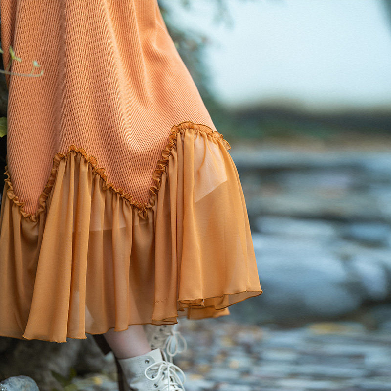 【松弛感】文艺圆领针织连衣裙春秋女2025洋气减龄拼接荷叶边长裙,淘宝优惠券,粉丝福利购,淘宝优惠卷