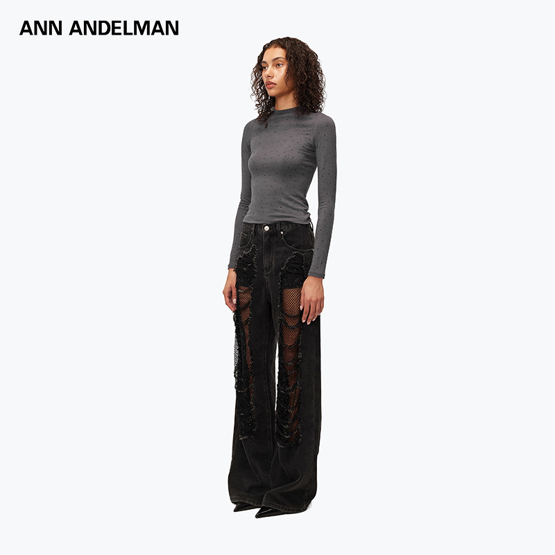 【明星同款】ANN ANDELMAN直筒宽松网纱破洞闪闪黑钻牛仔裤女,淘宝优惠券,粉丝福利购,淘宝优惠卷