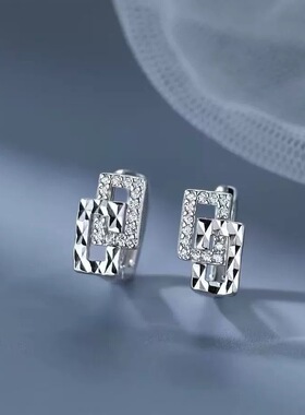 闪亮切面方框耳扣女2026新款INS冷淡风简约精致气质百搭素圈耳环