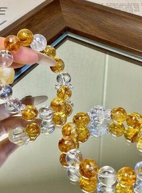 巴西人造水晶黄色白色水晶拼接手串女旺财运金发晶方块配饰百搭