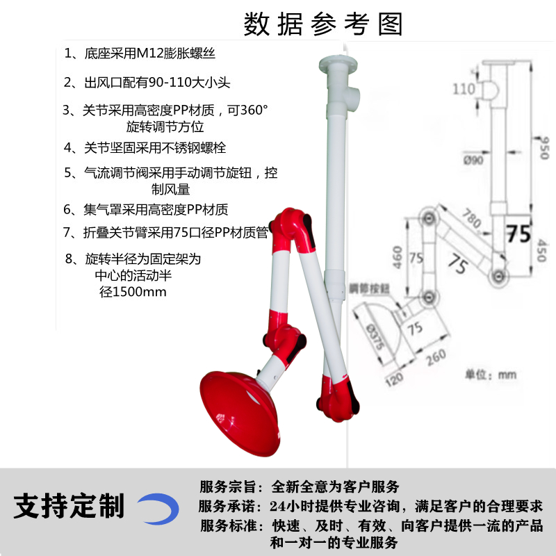 艾灸排烟系统排气罩实验室专用PP材质万向抽气罩排风罩移动集风罩-图1