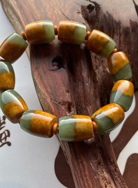 和田玉手链半皮半玉财源滚滚男士手串