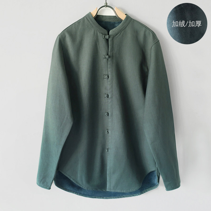 秋冬棉麻男休闲加绒加厚盘扣唐装衬衫青年潮流中式长袖立领衬衣,淘宝优惠券,粉丝福利购,淘宝优惠卷