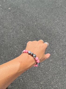 粉色红纹玉髓石 手链 手串男女同款 狐妖 增强异性缘