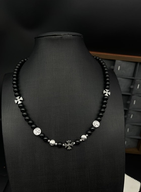 十字架黑胆石男士项链不掉色复古高级感百搭饰品女潮小众爆款配饰