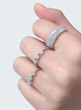 天然翡翠金珠原创细款戒指定制