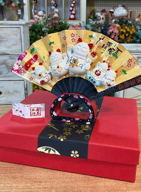 金石工坊扇子招财猫装饰摆件礼品