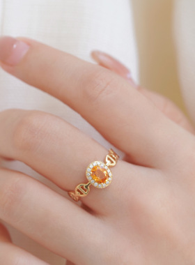 大福之家18K黄金芬达石戒指时尚轻奢ins风猪鼻子钻石女戒