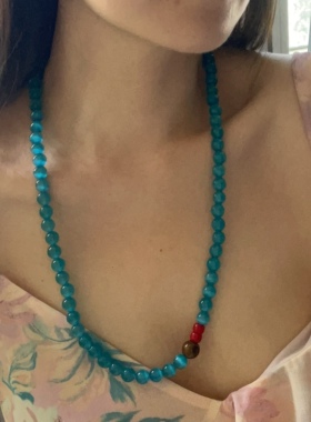 2025新款蓝色猫眼石项链彩色串珠