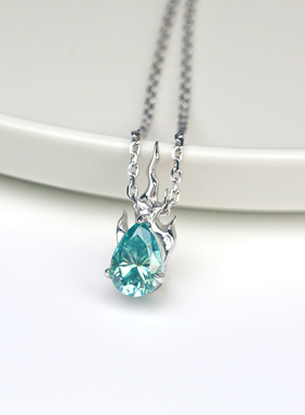 男士女式莫桑石火焰纯银吊坠项链帕拉伊巴色海蓝宝石绿带证正品