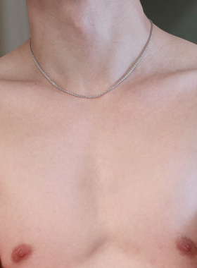 男士925纯银锁骨链项链龙骨结实挂件可用白金色光滑麻花链圆形链