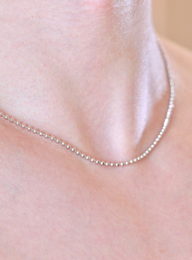男女925纯银切面光珠项链细爆闪链珠白金色锁骨链性感进口圆珠链