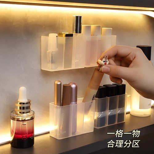 口红分格收纳盒可粘三分式收纳架透明亚克力防尘防潮化妆品收纳盒 - 图1