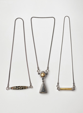 纯银双扣头项链吸钱星天珠符管