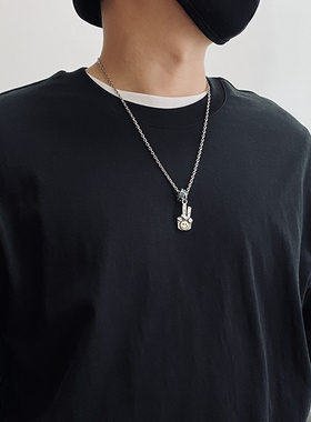 男生纯银剪刀手吊坠复古小众项坠