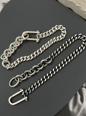 925纯银简约马蹄扣古巴链男手链