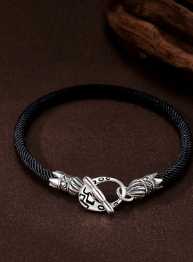 不拘本命年红绳男士手绳手链纯银复古扣头小众个性吉利礼物