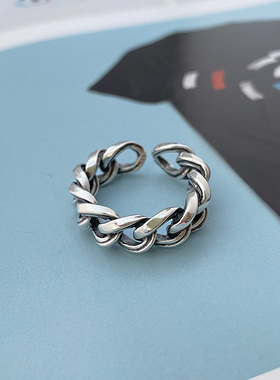 纯银链条男士戒指开口调节大小