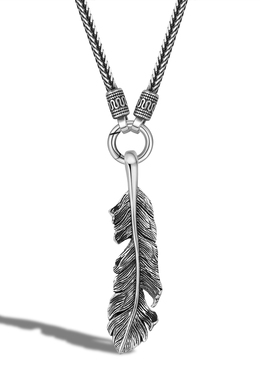 不拘S925纯银羽毛吊坠男士项链日韩潮流小众