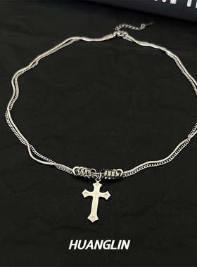 钛钢不掉色十字架项链男高级感