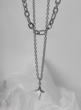 钛钢双层拼接四芒星叠戴项链女