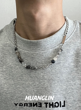 黑色水晶珠玛瑙男士锁骨链百搭