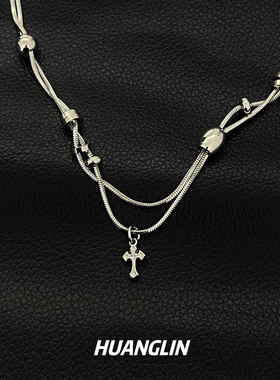双层钛钢十字架项链男款小众