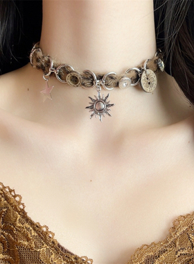 豹纹太阳花项链项圈女choker