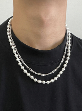 潮牌双层珍珠项链情侣配饰