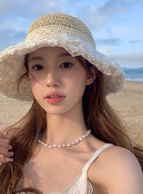 草帽女新款日系小清新蕾丝草编帽