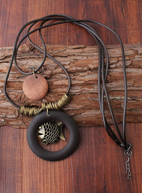 民族风项链合金镂空鱼毛衣链