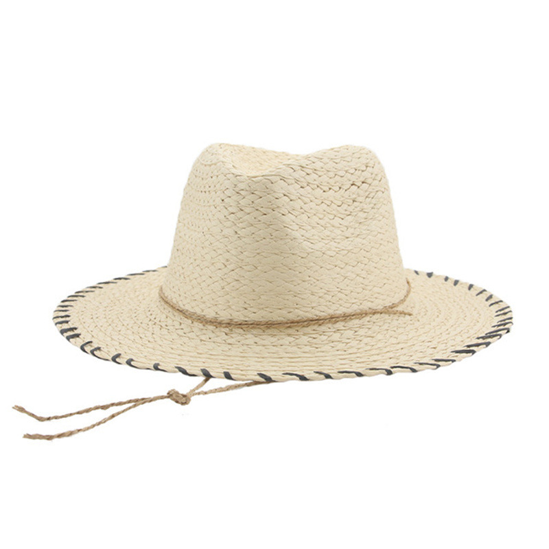 ins风草帽女夏季沙滩帽遮脸遮阳帽蝴蝶结太阳帽带防风绳Straw Hat-图3