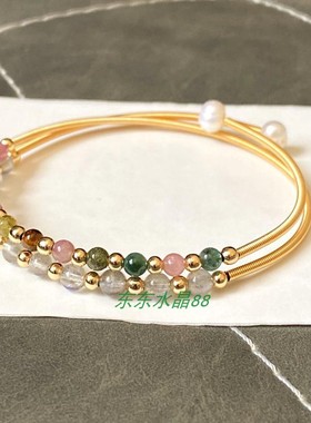 手镯原创款14k包金长石月光碧玺