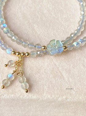 14k包金 珠子小切面天然拉长石月光石 双层多层拉长石手链手串