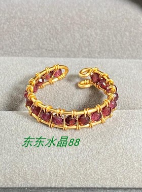 原创款风包金绕线酒红色切面戒指