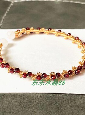 原创风14k包金酒红色石榴石手链
