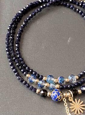 天然蓝砂石三圈手链手串两用