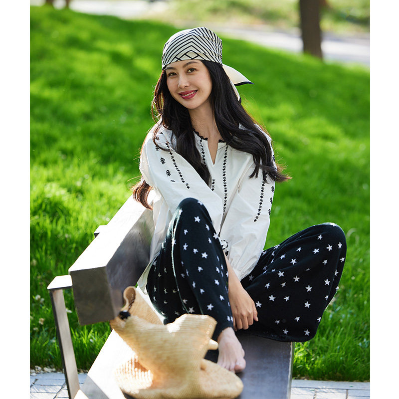 TRACYCHU春夏新品异域风女士时尚百搭休闲长袖撞色少女白色娃娃衫,淘宝优惠券,粉丝福利购,淘宝优惠卷