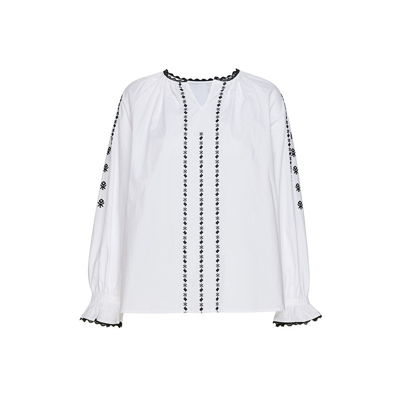 TRACYCHU春夏新品异域风女士时尚百搭休闲长袖撞色少女白色娃娃衫,淘宝优惠券,粉丝福利购,淘宝优惠卷