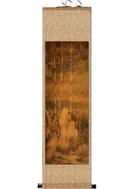 北宋巨然层岩从N树图国画山水画历代仿古名家画茶楼挂画丝绸礼品
