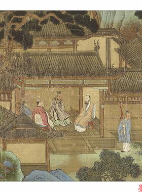 明代仇英子虚上S林图国画人物山水青绿画长卷高清复制临摹底稿