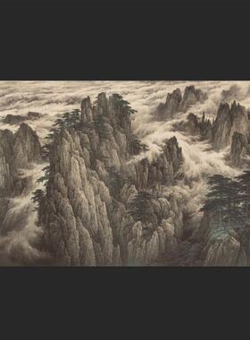 董希源黄山图无水国画真迹黄山近代书画微喷仿真R复制酒店装饰画