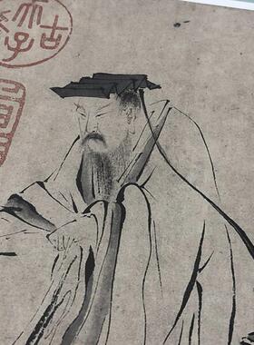 宋画人物梁楷右军书扇图名家真迹国画微喷名画复制p品临摹装饰