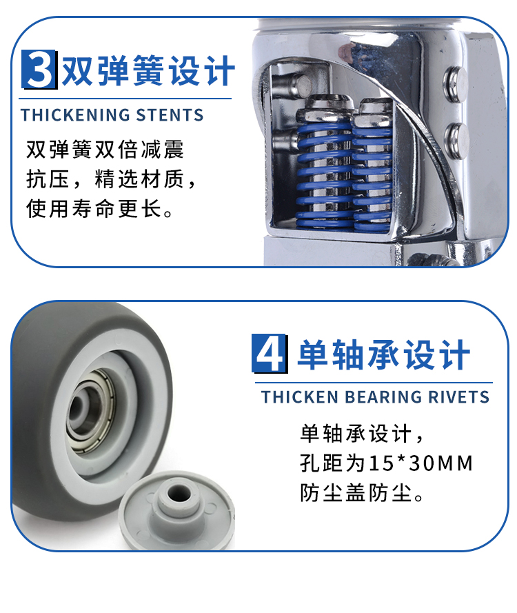 3寸大门减震弹簧轮4寸万向轮避震工业刹车轮地不平自动缩脚轮推车 - 图0