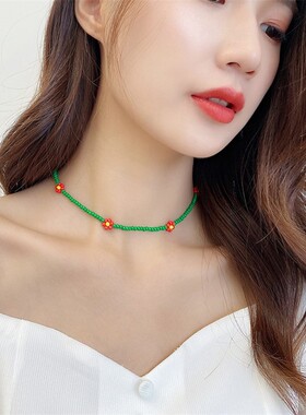 彩色串珠项链女设计感甜酷