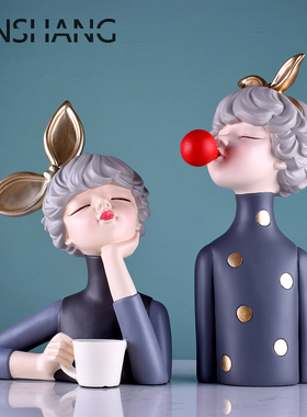 简约现代创意抽象美女花插摆件家居装饰品软装人像雕塑摆设